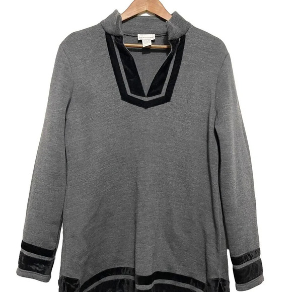 Soft Surroundings Runway Velvet Trim Pullover Tunic Sweater Size Large Gray - Picture 5 of 6